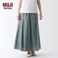 無印良品（MUJI） 女式 強捻 輕便長裙 半身裙裙子半裙 夏季女 抽褶裙 BEK52C3S 煙熏綠色 M(160/66A)