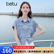 百圖betu女裝2025夏季新款襯衫舒適棉感上衣牛仔短袖外套女2504D09 淺牛仔藍(lán) M