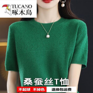 啄木鳥(niǎo)（TUCANO）夏季冰絲高檔T恤女寬松簡(jiǎn)約百搭圓領(lǐng)顯瘦短袖針織衫 綠色 XL