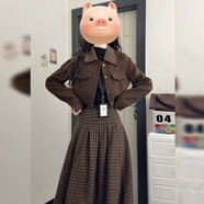 馨悠潔法式高級感美拉德穿搭裙子秋冬毛呢裙套裝格子半身長(cháng)裙兩件套 外套+半身裙 S