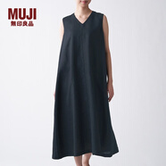 無(wú)印良品 MUJI 女式 法國(guó)亞麻水洗 無(wú)袖連衣裙 BCL07C1S 黑色 M