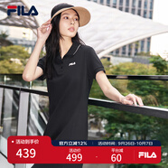 FILA斐樂女士連衣裙2025年夏季美式復(fù)古純色經(jīng)典顯瘦POLO領(lǐng)裙子 正黑色-BK S 160/80A/S