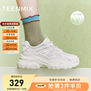 天美意老爹鞋女鞋子商場同款運動時尚厚底增高女鞋春秋款 米白色 39