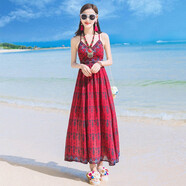 西子美麗心情2018夏季新品女裝露背吊帶雪紡連衣裙海邊度假沙灘裙波西米亞長裙女 圖片色 SLD0812 S