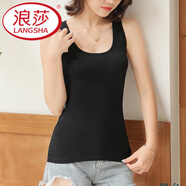 浪莎（LangSha）女背心夏季性感外穿內搭打底衫上衣百搭顯瘦雙肩小吊帶小背心 黑色背心工字款80-130斤