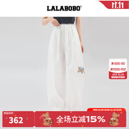 LALABOBO潮流休閑褲男女裝2025夏季新款寬松闊腿時(shí)尚百搭長(zhǎng)褲子RBEB-ZC23 米白 薄款 M