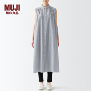 無(wú)印良品 MUJI 女式 水洗 棉強捻 無(wú)袖連衣裙 BCL57A2S 深灰色條紋 M-L