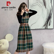 皮爾卡丹秋冬季小香風(fēng)復古毛呢背心連衣裙兩件套打底配大衣馬甲套裝裙子女 綠色單裙子 送腰帶 S