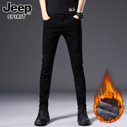 JEEP SPIRIT牛仔褲男士秋冬新款韓版修身小腳褲子男加絨加厚彈力百搭休閑長(cháng)褲 902黑色加絨 31