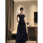 小紅書(shū)爆款法式一字肩晚禮服女2025新款高級(jí)感高端輕奢緞面氣質(zhì)生 黑色 S 均碼