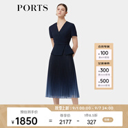 PORTS寶姿春季新品女裝優(yōu)雅收腰二合一網(wǎng)紗漸變百褶拼接連衣裙 丈青 L (8)
