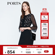 PORTS寶姿 新品 女裝優(yōu)雅喇叭袖收腰連衣裙LN8D187KWB008 黑色 S (4)
