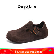 Devo的沃軟木勃肯鞋男女同款單鞋絨面復(fù)古包頭鞋情侶文藝休閑鞋 66008 深棕反絨牛皮 37