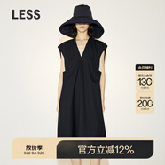 LESS春季法式連衣裙女氣質(zhì)V領(lǐng)后背蝴蝶結(jié)收腰無袖裙子2N3G12250 409/黑藏青 S