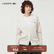 LACOSTE法國鱷魚女裝時(shí)尚舒適V領(lǐng)開衫毛衣長(zhǎng)袖針織衫女|AF9545 70V/米白色 M 38
