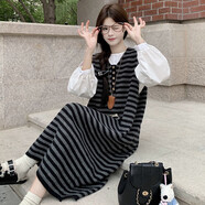 馨悠潔背心裙裙女秋冬內搭miu里miu氣淺色毛衣子 條紋裙【內搭/打底/配大衣/風(fēng)衣/ S