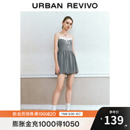 UR秋季新款女裝經(jīng)典復古休閑黑格紋吊帶連衣裙UYU740012 黑色格子 XL