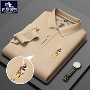傳奇保羅保羅官方純棉長(cháng)袖polo衫男中年有領(lǐng)刺繡t恤爸爸春季潮流體恤 卡其色主圖款 M 48170M適合100-125斤