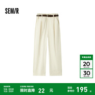 Semir[商場(chǎng)同款]森馬休閑褲女卷邊七分褲顯瘦秋2024新款純棉闊腿褲百搭 米白10301 L