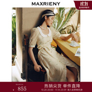 MAXRIENY風(fēng)鈴花娃娃茶歇裙夏復(fù)古短袖蕾絲連衣裙 拼花 S 01