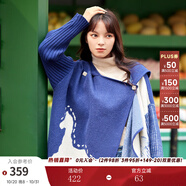 兩三事披肩斗篷外套女秋冬連帽長款藍(lán)色毛衣開衫外搭大衣梵高信使 藍(lán)色 均碼 F