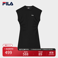 FILA 斐樂官方女裝針織連衣裙2025夏季新款時尚休閑無袖收腰裙子 正黑色-BK 3XL 185/100A/XXXL