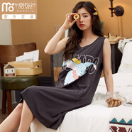 莫代爾睡裙女夏季薄款卡通印花無(wú)袖背心裙寬松大碼胖MM女士中短裙家居服 Y2059#小飛象 4XL 180-200斤