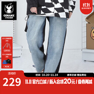 閃電潮牌（GENANX）情侶褲子牛仔褲松緊腰原創(chuàng)設(shè)計(jì)黑藍(lán)撞色拼接牛仔褲易穿搭 牛仔藍(lán) XL