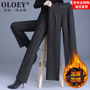 OLOEY國際一線品牌窄版闊腿褲女2025新款春秋季大碼女士直筒褲中年媽媽 深灰色九分褲C739 加絨 M