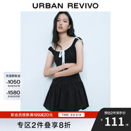 UR2025春季新款女裝撞色蕾絲飄帶U領(lǐng)無袖修身連衣裙UYY750014 黑色 (偏短) XL