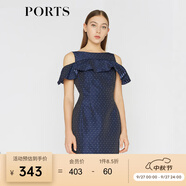 PORTS寶姿  新品女裝甜美荷葉邊收腰連衣裙SA8D096FFQ024 暗夜藍 XS (2)