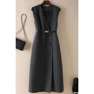 京東嚴選秋冬新款20小香風(fēng)背心裙子秋季氣質(zhì)無(wú)袖通勤連衣裙馬甲連 灰色 M M