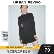 UR秋冬新款女裝魅力氣質木耳邊褶皺長袖連衣裙UWG740228 深灰 L