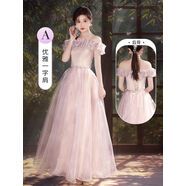 伴娘服小個(gè)子2025新款夏季小眾姐妹團(tuán)演出服晚禮服裙胖mm大尺碼仙 淡紫色長版A款 6XL