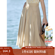 茵曼（INMAN）半身裙2025夏女裝新款松緊高腰A字小個(gè)子中長(zhǎng)白半裙子 淺卡其 M