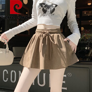 皮爾卡丹（pierre cardin）麂皮絨短裙女秋冬季小個子松緊腰高腰顯瘦休閑百搭a字蓬蓬半身裙 卡其色 S