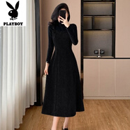 花花公子（PLAYBOY）新品法國風(fēng)格羊毛吊帶裙兩件套秋冬新款底褲襯衫吊帶裙長裙套裝 黑背帶裙+打底衫-旗艦款 S