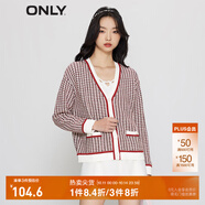 ONLY時尚撞色格紋V領(lǐng)長袖開衫針織衫女|12313B010 F15紅色大麗花 S 160/80A