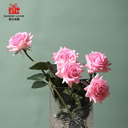 愛已裝糖仿真花奶油風(fēng)假花擺件手感保濕玫瑰花假綠植客廳裝飾花 粉色5支