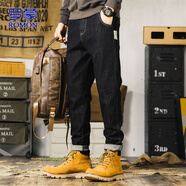 羅蒙（ROMON）牛仔褲男秋冬季韓版長(zhǎng)褲子男士小腳修身休閑褲男褲 黑色 32