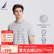 諾帝卡（NAUTICA）【單件直降】男裝夏季全棉雙面布簡(jiǎn)約條紋圓領(lǐng)短袖T恤男TE3222 灰色0GH（232） M