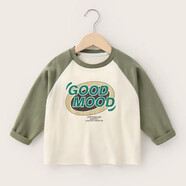 東方駱駝（EASTERN CAMEL）兒童韓版印花插肩T恤男童長(cháng)袖春秋童裝寶寶7A抗菌圓領(lǐng)打底衫 Good灰綠/鷺白 140 建議身高120-130cm