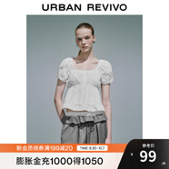 UR2025夏季新款女裝拼接蕾絲打攬設計短袖罩衫襯衫UYY250032 本白 (面料微透) S