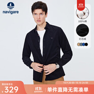 Navigare意大利小帆船燈芯絨襯衫男士秋冬季純棉抗菌襯衣保暖休閑寸衫男 暗夜黑 S /38