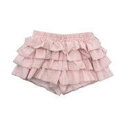 豬歐尼ins夏季甜美減齡粉色格子多層荷葉邊裙半身裙褲女 甜粉色 S