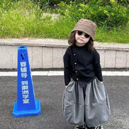 壹號鳳女童不規則針織開(kāi)衫韓國童裝2024秋裝兒童毛衣外套炸街燈籠褲套裝 套裝【不規則上衣+褲子】 90 不要貪大哦