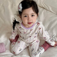 姒漾25秋季新款兒童萊卡家居服女童純棉秋衣秋褲睡衣套裝 拉布小兔 140 建議身高130-140cm