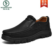 啄木鳥(niǎo)輕奢2025新款休閑皮鞋男款真皮大碼男士戶外鞋休閑皮鞋登山鞋 A899黑色 38