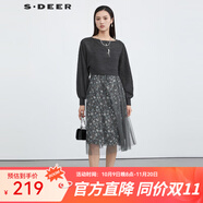 S.DEER圣迪奧女裝碎花收腰網(wǎng)紗針織兩件連衣裙S223Z12AH 德國灰/87 M/165