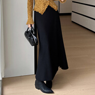 古地斯（GuDiSi）黑色半身裙女2025秋冬新款高腰垂感中長(cháng)款百搭裙氣質(zhì)過(guò)膝刺繡裙 黑色 L